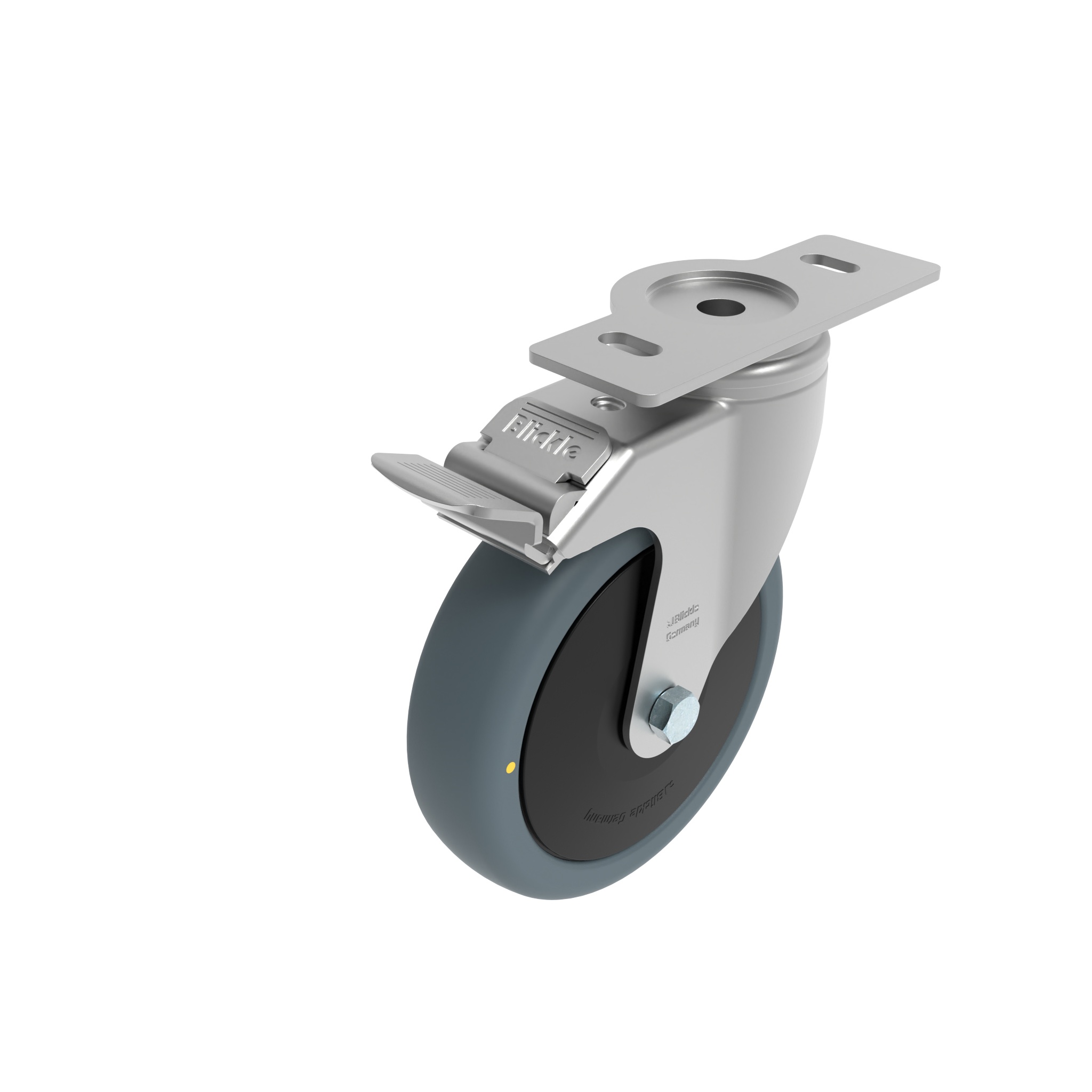 Rueda giratoria Ø 80 / 100 / 125 con freno de sistema y placa de montaje 40 / 45 098S125TD4045NESD – imagen del producto