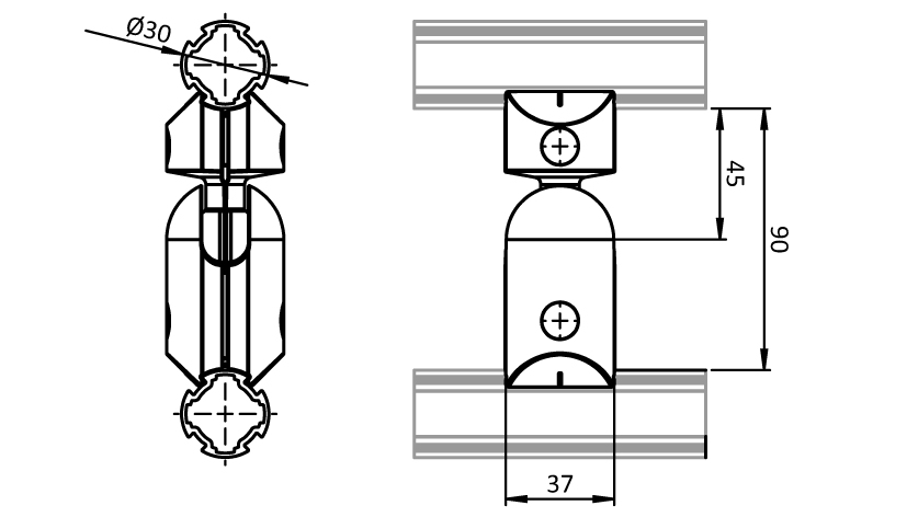 Kreuz-Kugelverbinder D30 (Set)