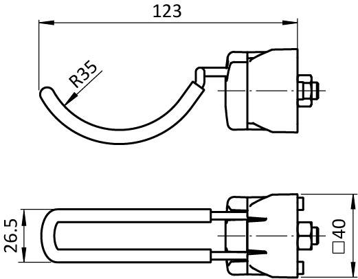 Crochet porte-outil FX R35 - 27, avec revêtement pour profilé 40 / 45, rainure 8 / 10 – plan technique