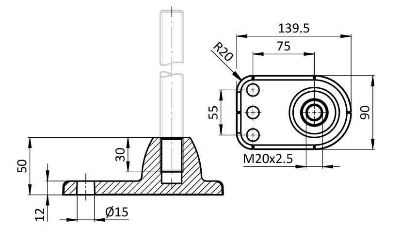 Base for Duck Feet M20 – technical drawing