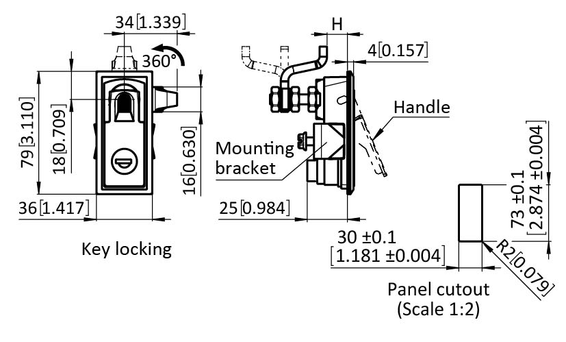Lift & Turn Compression Latch 73 x 30 Chrome, incl. Cam (Set)