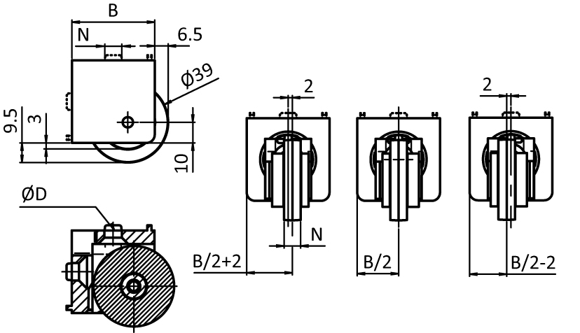 Kit de guides de porte coulissante 40 / 45 – plan technique