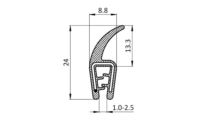 Kantenschutzdichtprofil 8,8 x 24 – technische Zeichnung