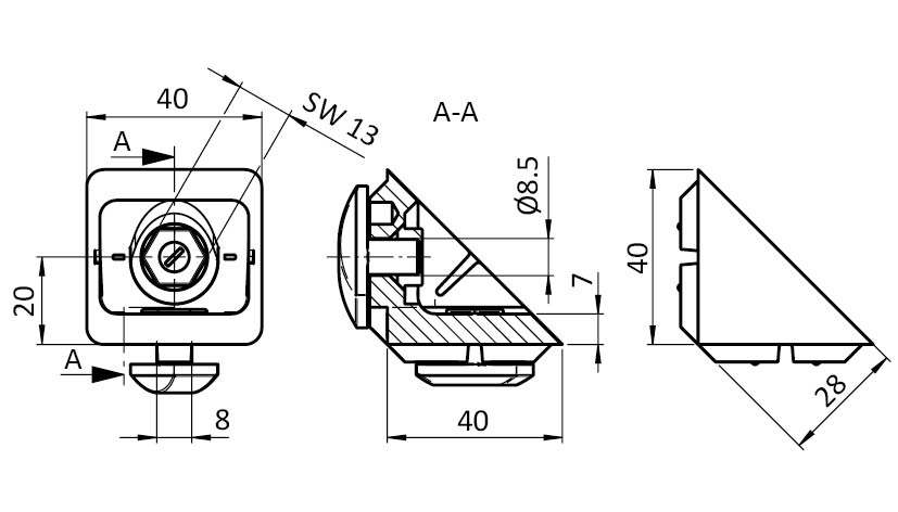 Equerre de fixation Alu I40 M (Kit)