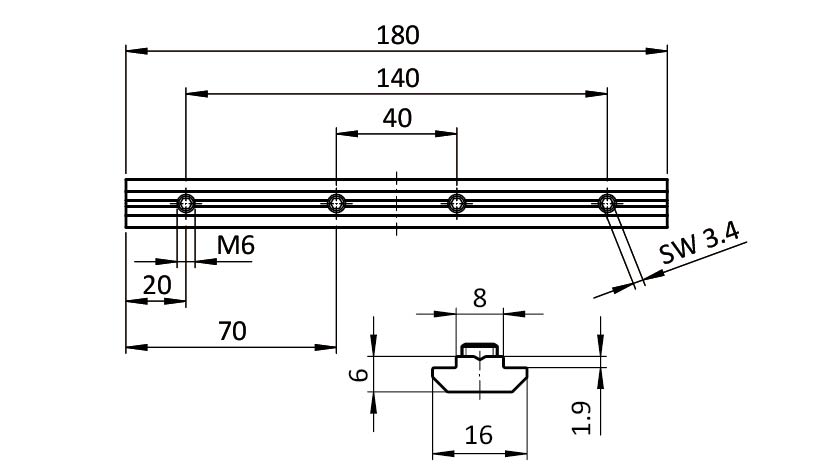 Barette de liaison pour rail monorail FIFO 40 et 55