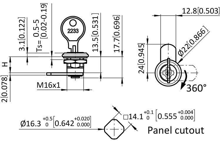 Small Keyed Quarter Turn Lock 16 / 13.5, incl. Cam (Set)