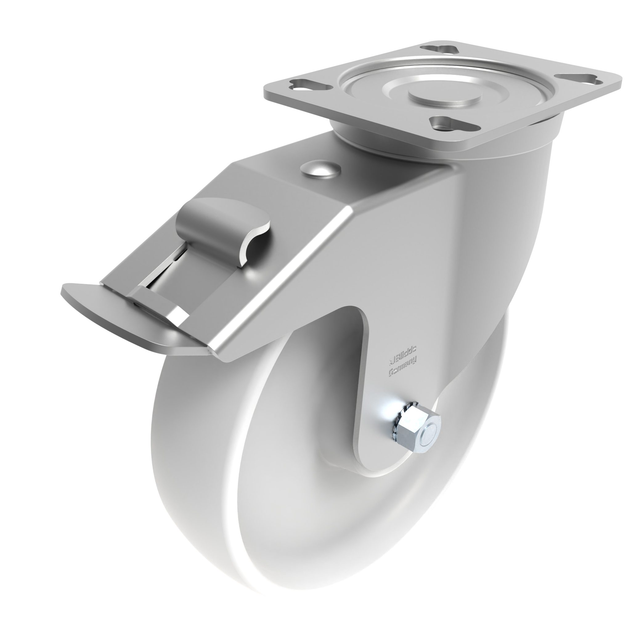 Rueda giratoria de uso rudo Ø 200 con freno de sistema y placa de montaje 40 / 45 098S200AHD129105 – imagen del producto