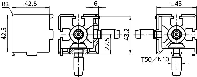 Corner Connector 45, 3D with Cable Passage (Set)