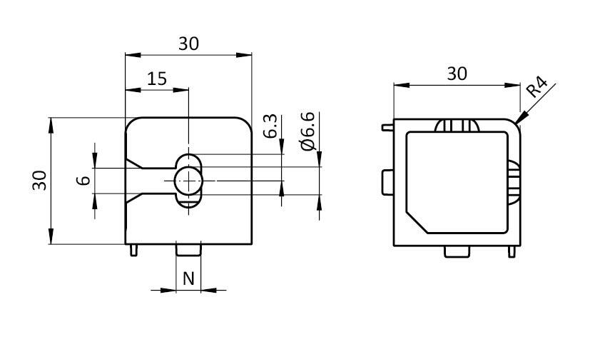 Bloc d'angle panneau cadré 30 (Kit) – plan technique