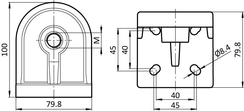 Soporte para pata niveladora 80/90 x 100 – plano técnico