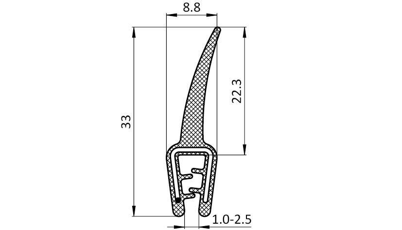 Kantenschutzdichtprofil 8,8 x 33 – technische Zeichnung