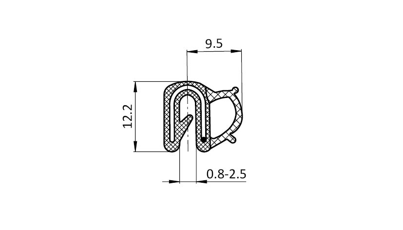 Kantenschutzdichtprofil 9,5 x 12,2 – technische Zeichnung