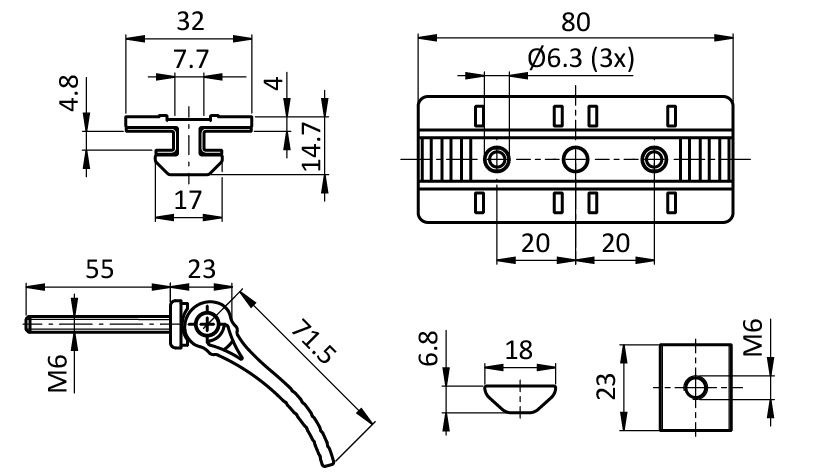 Profile Slider ZN 40 x 80 with Cam Lever (Set)