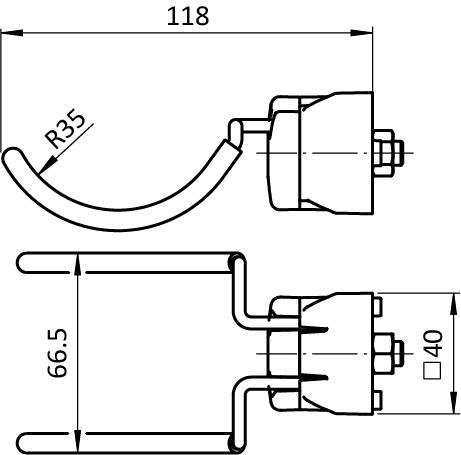 Werkzeug-Doppelhaken FX R35 - 67, gummiert für Profile 40 / 45, Nut 8 / 10