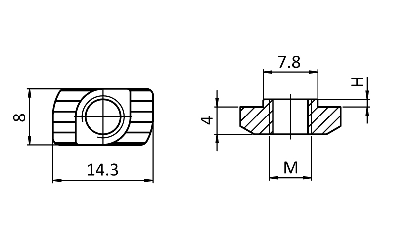 Hammer Nut Slot 8, Step Height 1.0 mm