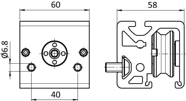 Bearing Unit 1 Roller Eccentric Shaft Ø 14 – technical drawing