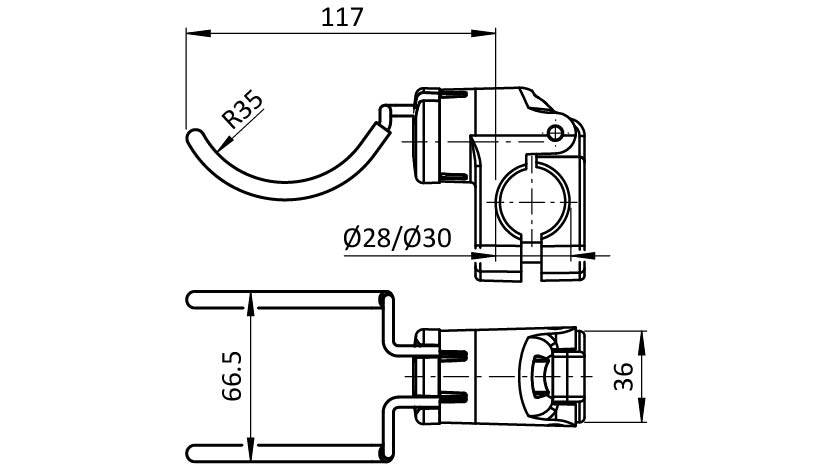 Tool Double Hook FX R35 - 67, Rubberized for Tubes D28 / D30