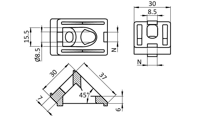 Angle Connector 30, 45°