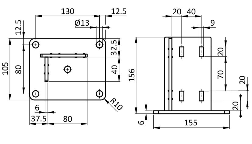 Foot Console ST 40 x 80 - 105 x 155 – technical drawing