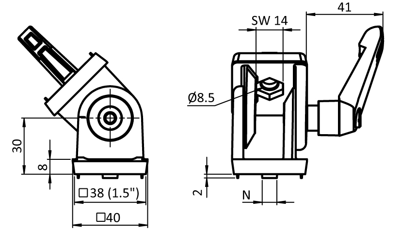 Pivot Joint 38 - 1.5" with Locking Lever
