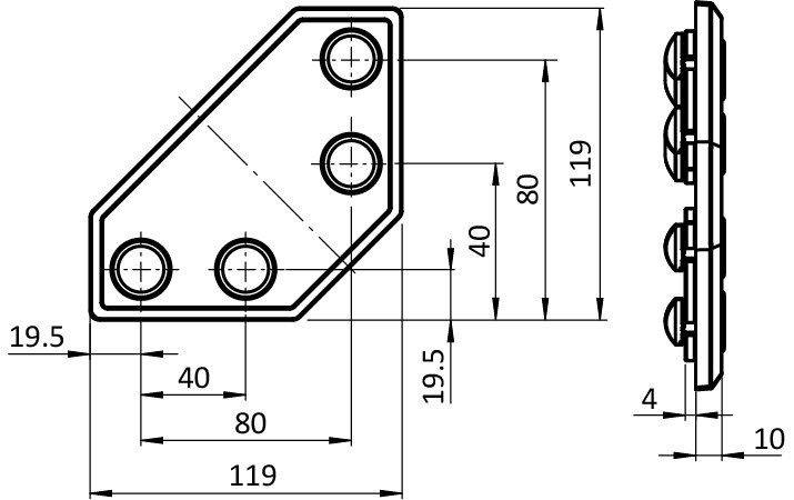 Connection Plate I120 M (Set) – technical drawing