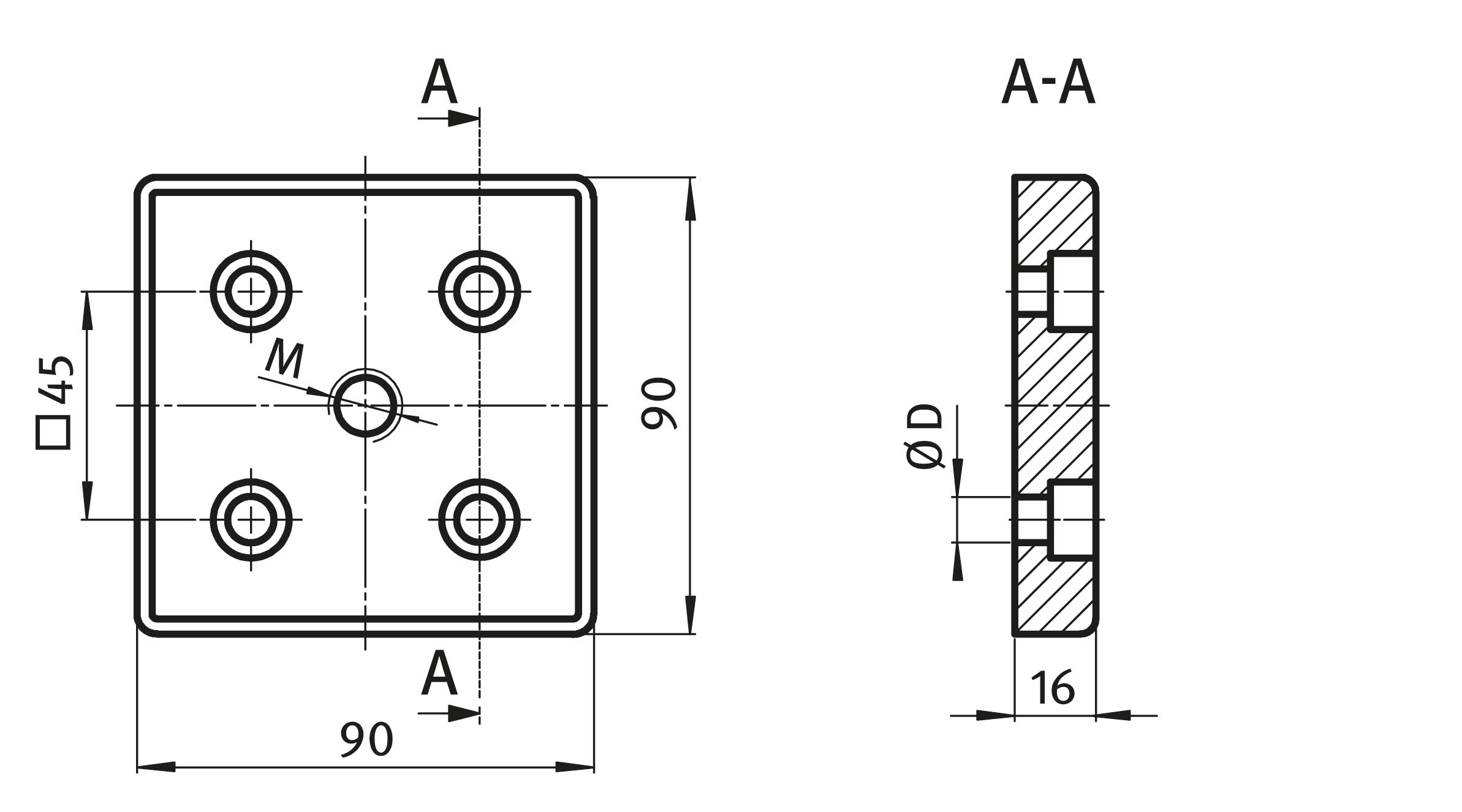 Plaque d’embase et de transport ZN 90 x 90, peinture époxy