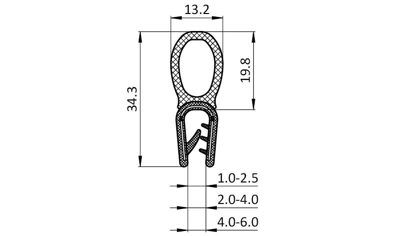 Perfil de junta para montaje a presión 13.2 x 35