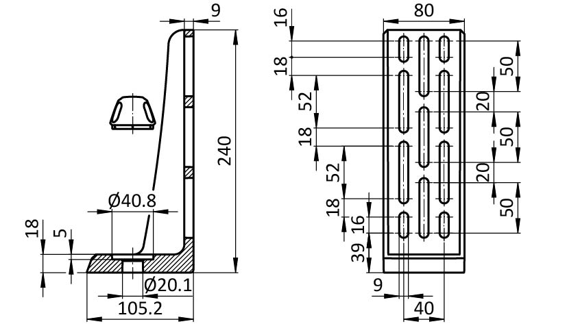 Floor Bracket ZN 240 (Set) – technical drawing