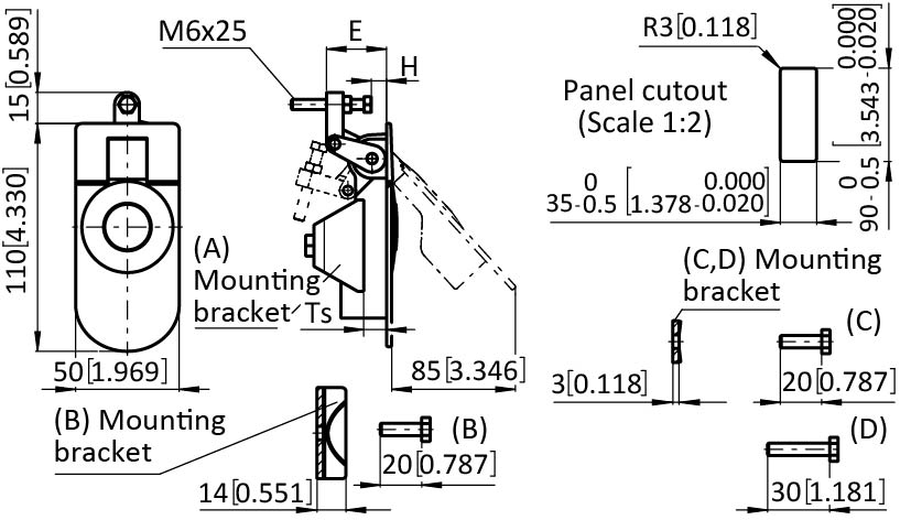 Compression Lever Latch 90 x 35, Non-Locking – technical drawing