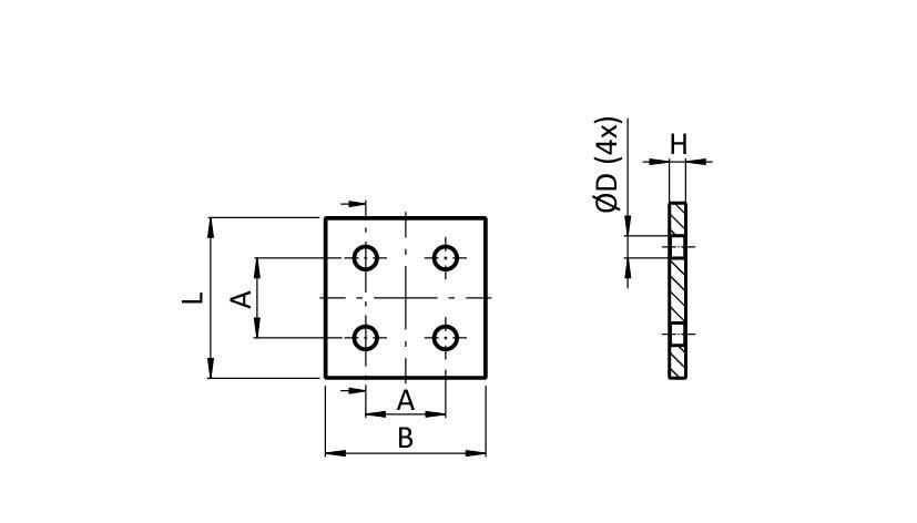 ECO Connection Plate AL Quadrangular 4 Hole, 1 Slot Version