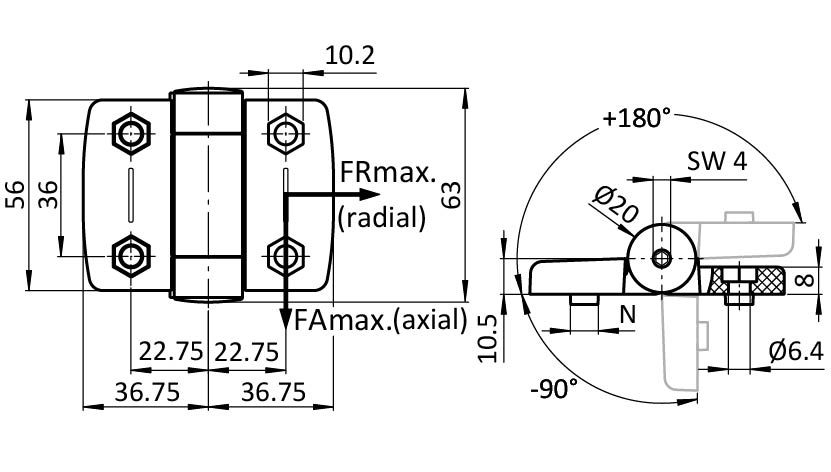 Sistema de bisagra 40 con fricción ajustable