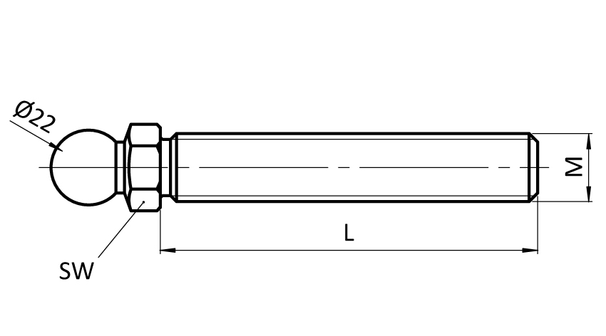 Threaded Rod SS for Swivel Feet, Ball Joint 22