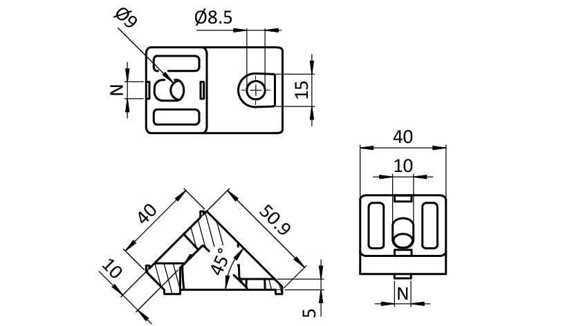 Angle Connector 40, 45°