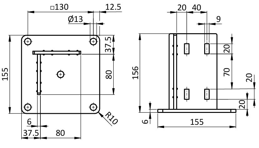Foot Console ST 80 - 155 – technical drawing
