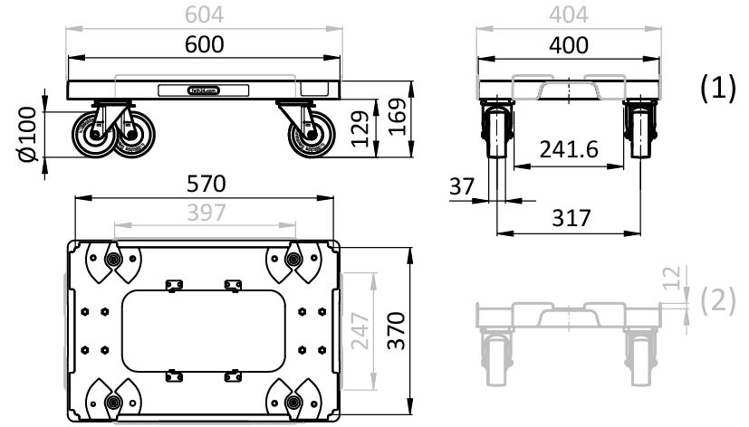 Dolly PA for SLC 600 x 400, with 4 Swivel Casters