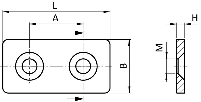 Connection Plate ST Rectangular 2 Hole, 1 Slot Version