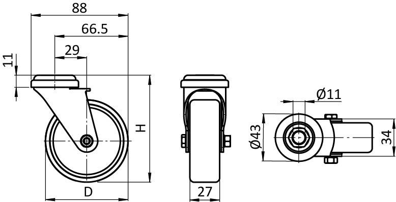 Roulette pivotante Ø 75