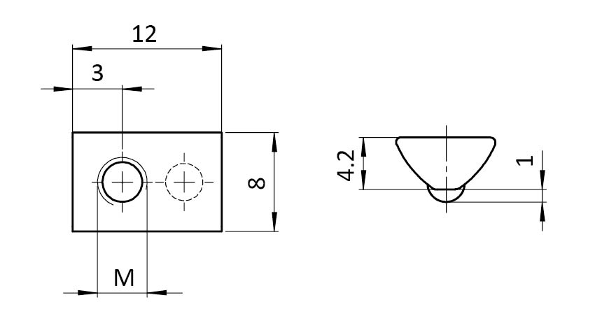 Ecrou basculant 8,0 x 4,2 mm avec bille sur ressort