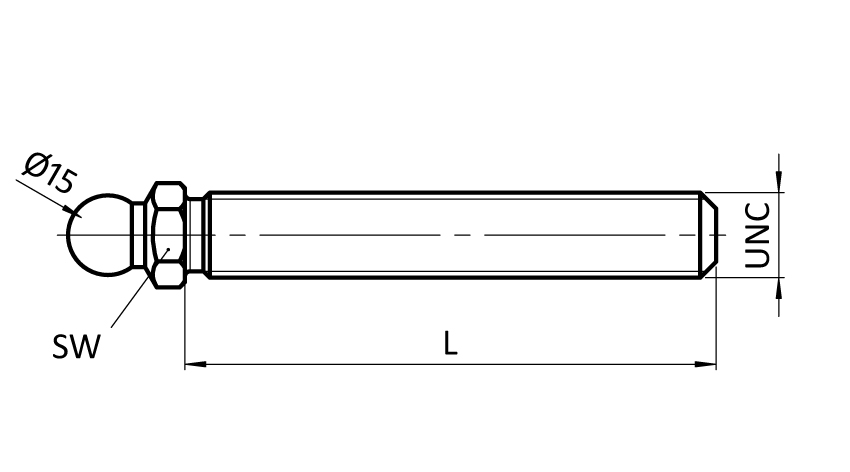 Tige filetée acier UNC pour pieds rotulé, rotule 15