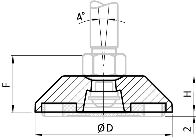 Embase trapézoïdale pour pieds pivot, grise – plan technique