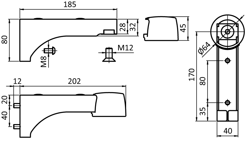 Swivel Caster Arm I 40 x 80 (Set)