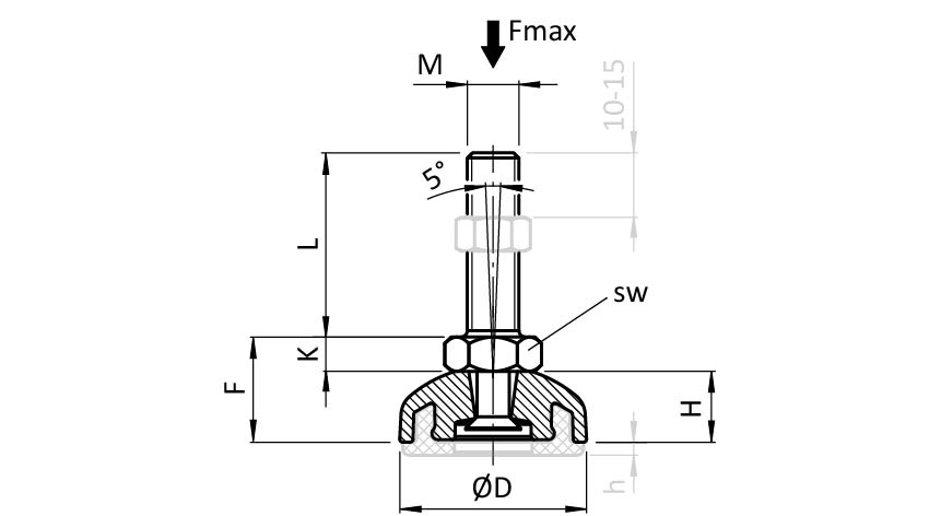 Pied ECO, acier inox / acier inox – plan technique