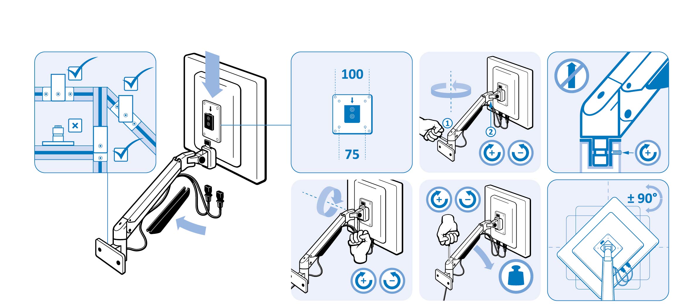 Monitor Support 4-axis, Height Adjustable (Set)