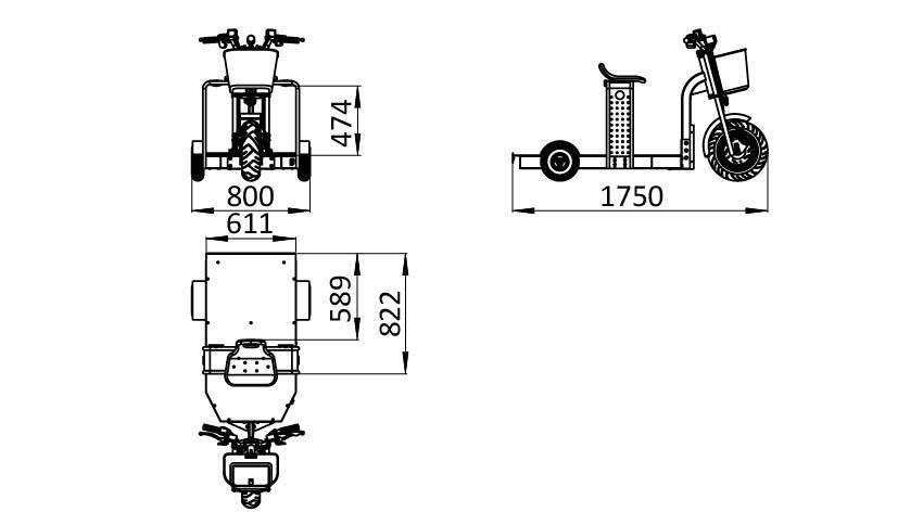eTRIKE Platform Scooter PLS 175 – technical drawing