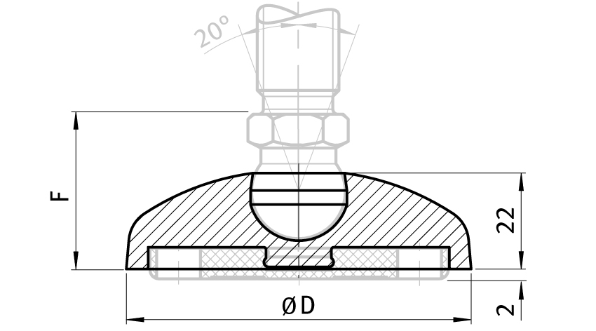 Base PA pour pieds à rotule, rotule 22