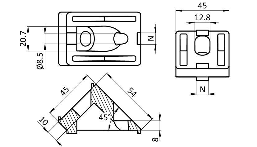 Angle Connector 45, 45°