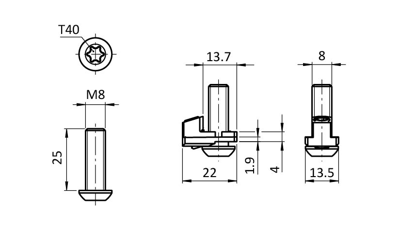 Profile Connector 90° B / M30, Slot 8 (Set)