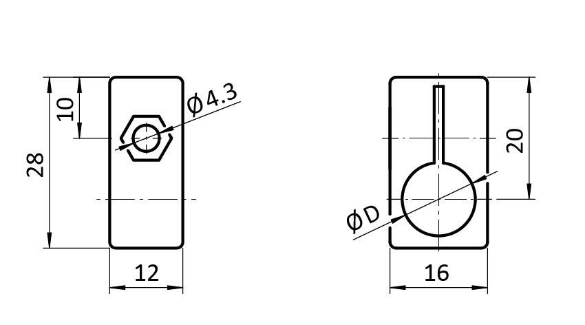 Support capteur 28 x 12 x 16 – plan technique