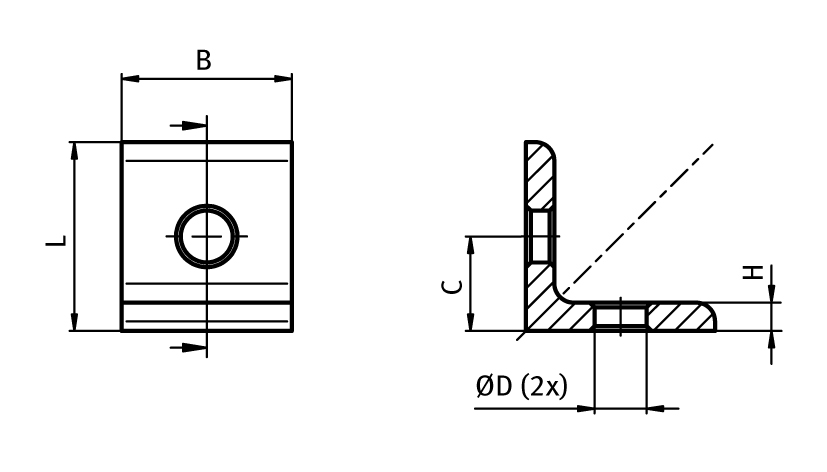 Connection Angle AL 2 Hole, 1 Slot Version