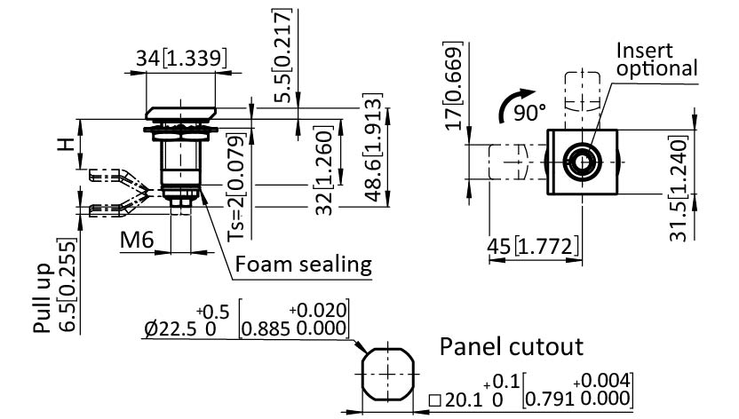 Square Face Compression Latch 22.5 / 32